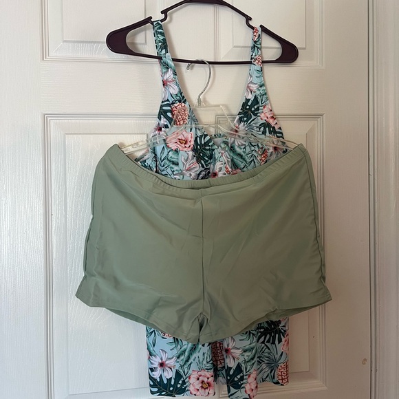 Women's Plus Size 2Pc Tropical Print Summer Tankini Bathing Suit Set 16W - 18W - Picture 6 of 11